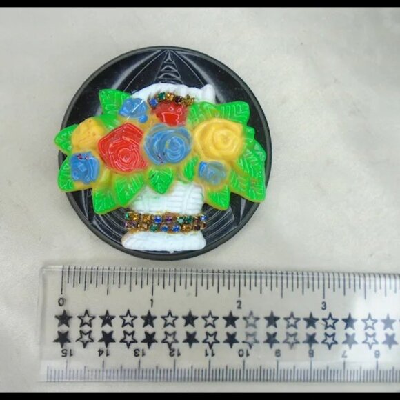 Big Flower Brooch Pin - Scarf Slide with Rainbow Rhinestones - Handmade OOAK - Picture 2 of 12